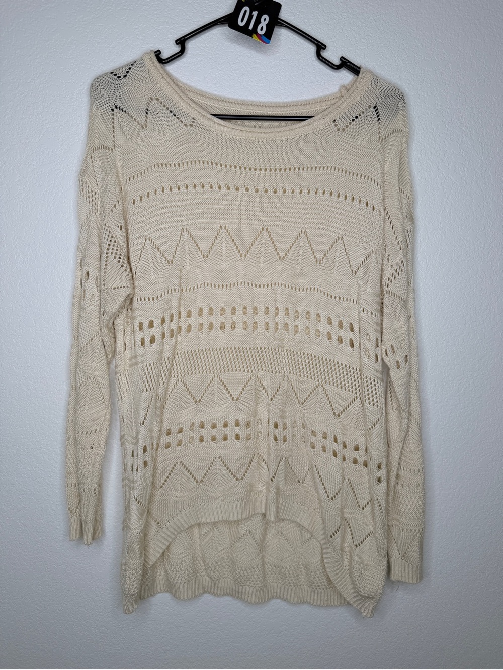 Cream Open-Knit Longline Oversized Sweater – Fits Small